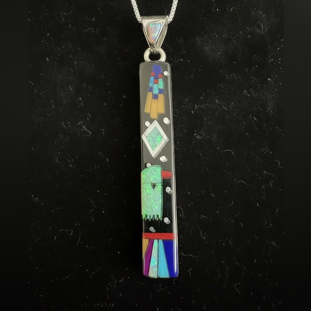 Colorful inlay, Sterling silver Pendant Necklace